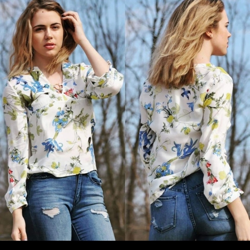 Silky Floral Print Top